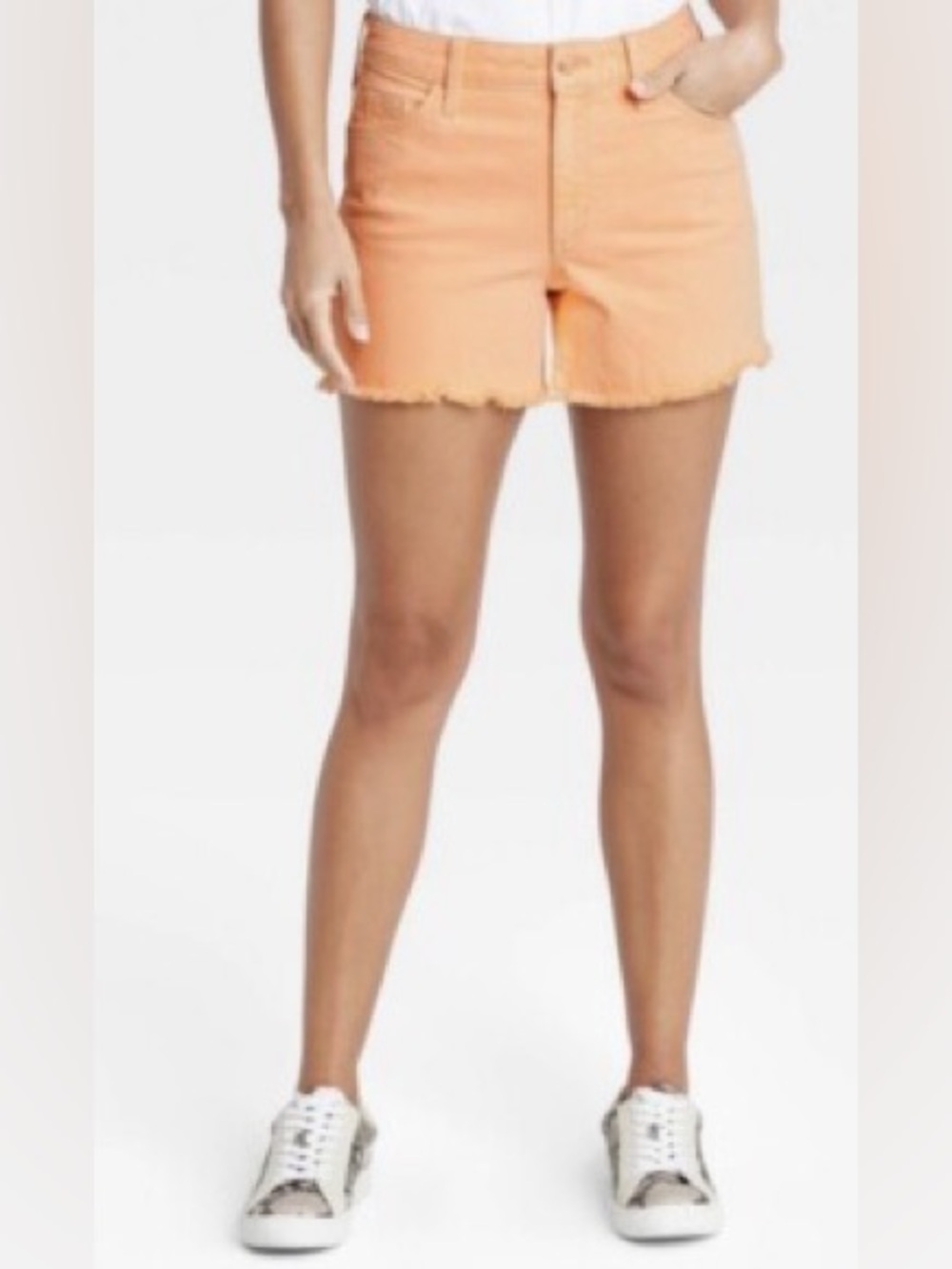 Universal Thread Vintage Midi Orange Sherbet Frayed Hem Denim Shorts